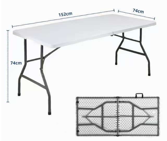 Mesa Plegable Rectangular Blanca 152x70x74 cm