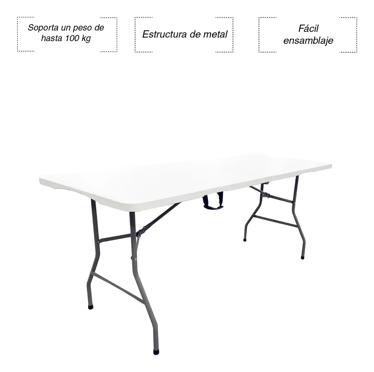 Mesa Plegable Rectangular Blanca 180x70x74 cm