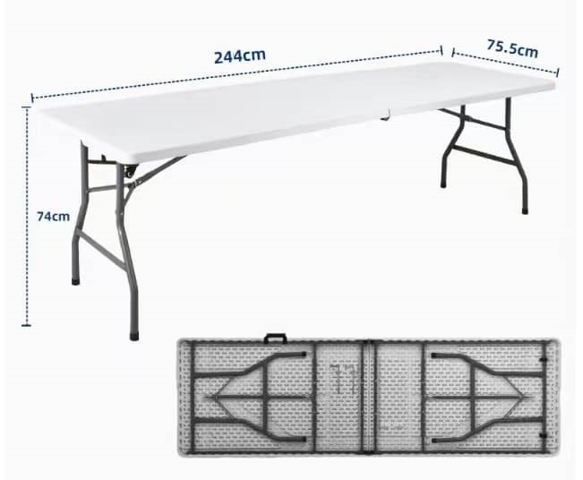 Mesa Plegable Rectangular Blanco 244cm